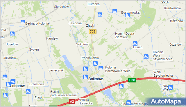 mapa Bolimowska Wieś, Bolimowska Wieś na mapie Targeo