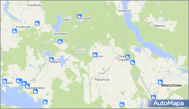 mapa Bonin gmina Wierzchowo, Bonin gmina Wierzchowo na mapie Targeo