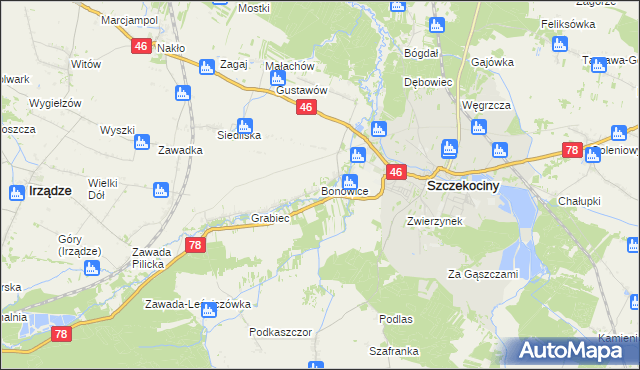 mapa Bonowice, Bonowice na mapie Targeo