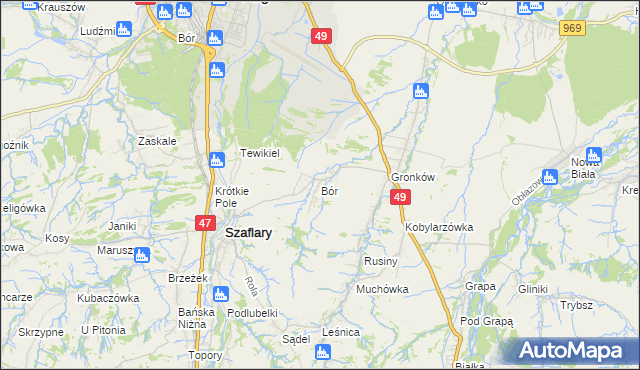 mapa Bór gmina Szaflary, Bór gmina Szaflary na mapie Targeo