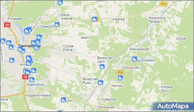 mapa Boratyniec Lacki, Boratyniec Lacki na mapie Targeo