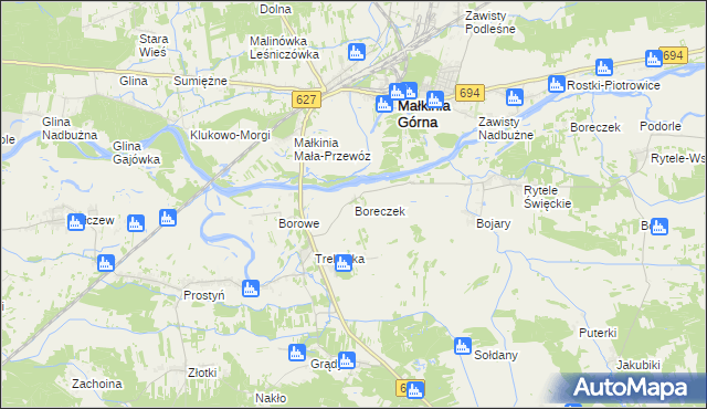 mapa Boreczek gmina Małkinia Górna, Boreczek gmina Małkinia Górna na mapie Targeo