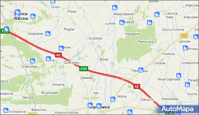 mapa Borek gmina Wartkowice, Borek gmina Wartkowice na mapie Targeo