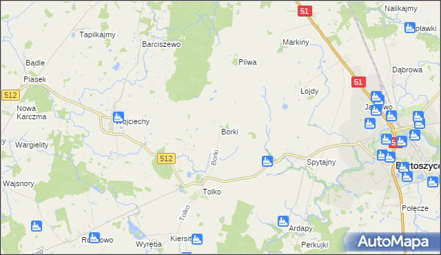 mapa Borki gmina Bartoszyce, Borki gmina Bartoszyce na mapie Targeo