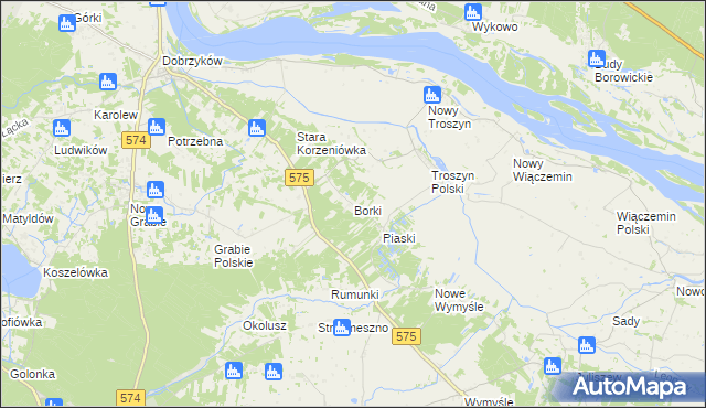 mapa Borki gmina Gąbin, Borki gmina Gąbin na mapie Targeo