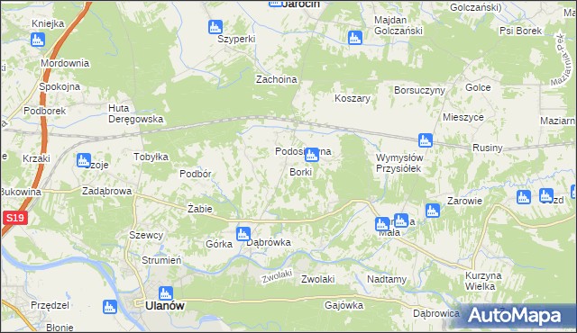 mapa Borki gmina Ulanów, Borki gmina Ulanów na mapie Targeo