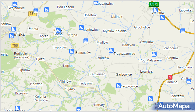 mapa Borków gmina Iwaniska, Borków gmina Iwaniska na mapie Targeo