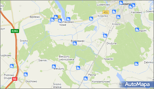 mapa Borkowice gmina Mosina, Borkowice gmina Mosina na mapie Targeo