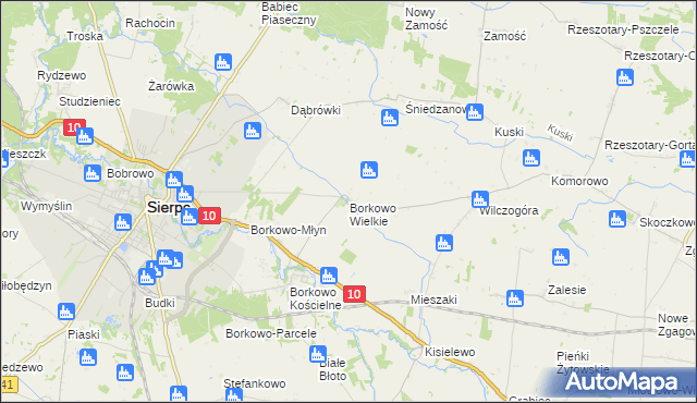 mapa Borkowo Wielkie gmina Sierpc, Borkowo Wielkie gmina Sierpc na mapie Targeo