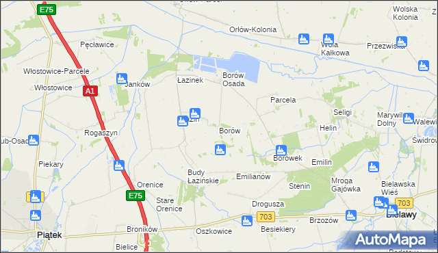 mapa Borów gmina Bielawy, Borów gmina Bielawy na mapie Targeo