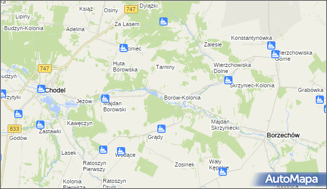 mapa Borów-Kolonia gmina Chodel, Borów-Kolonia gmina Chodel na mapie Targeo