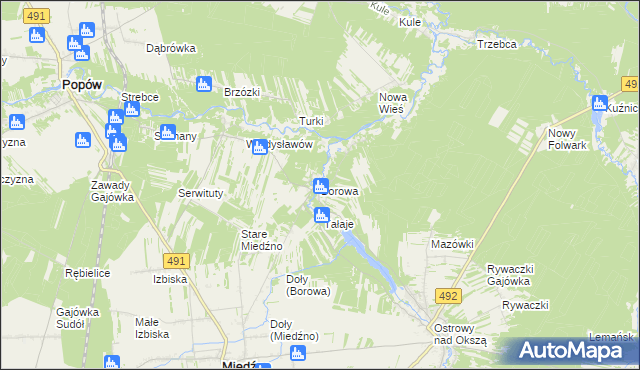 mapa Borowa gmina Miedźno, Borowa gmina Miedźno na mapie Targeo