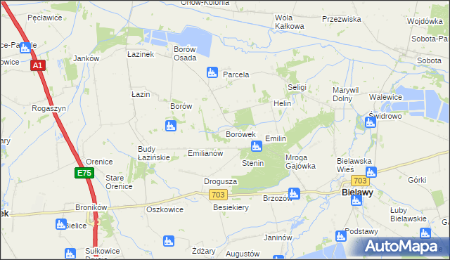 mapa Borówek gmina Bielawy, Borówek gmina Bielawy na mapie Targeo