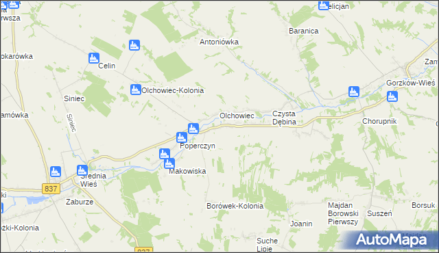 mapa Borówek gmina Żółkiewka, Borówek gmina Żółkiewka na mapie Targeo