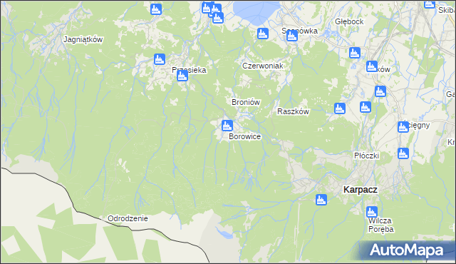 mapa Borowice gmina Podgórzyn, Borowice gmina Podgórzyn na mapie Targeo