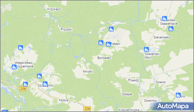 mapa Borowiec gmina Sianów, Borowiec gmina Sianów na mapie Targeo