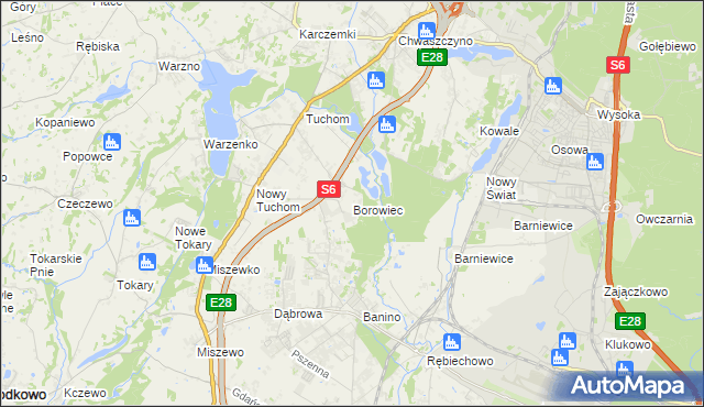 mapa Borowiec gmina Żukowo, Borowiec gmina Żukowo na mapie Targeo