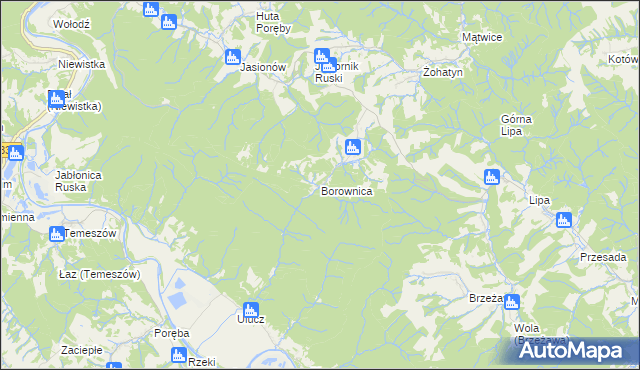 mapa Borownica gmina Bircza, Borownica gmina Bircza na mapie Targeo