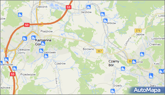 mapa Borówno gmina Czarny Bór, Borówno gmina Czarny Bór na mapie Targeo