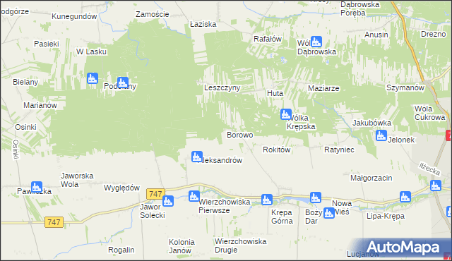 mapa Borowo gmina Lipsko, Borowo gmina Lipsko na mapie Targeo