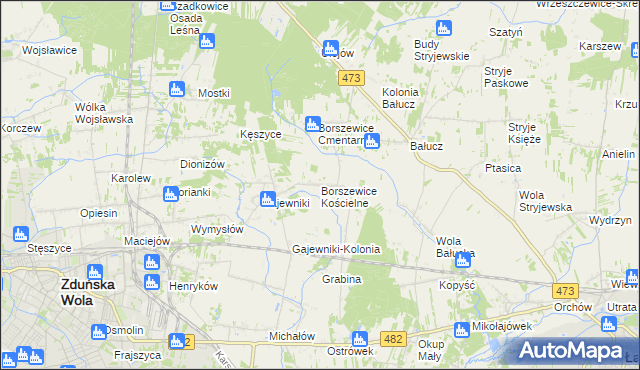 mapa Borszewice Kościelne, Borszewice Kościelne na mapie Targeo