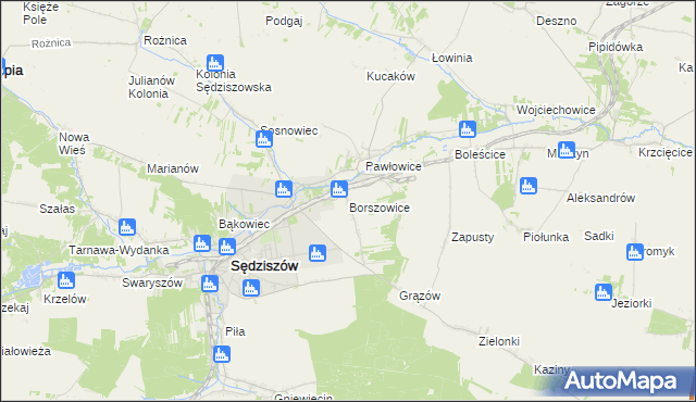 mapa Borszowice gmina Sędziszów, Borszowice gmina Sędziszów na mapie Targeo