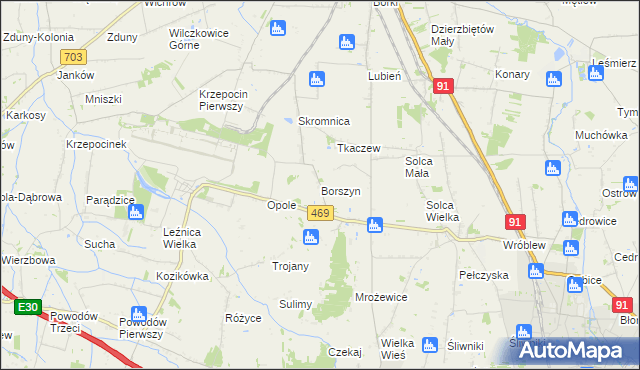 mapa Borszyn, Borszyn na mapie Targeo