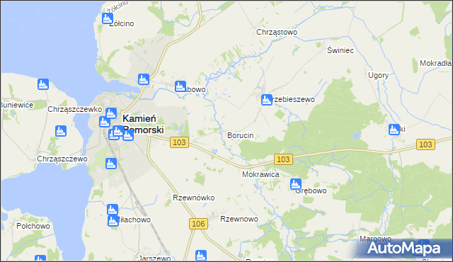 mapa Borucin gmina Kamień Pomorski, Borucin gmina Kamień Pomorski na mapie Targeo