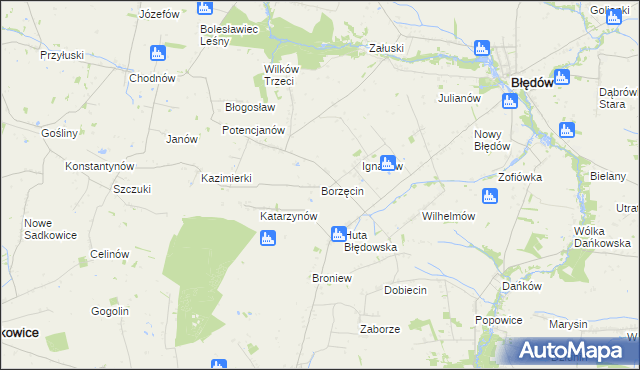 mapa Borzęcin gmina Błędów, Borzęcin gmina Błędów na mapie Targeo