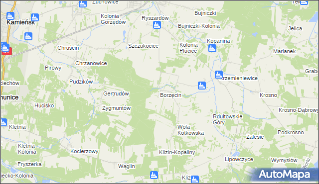 mapa Borzęcin gmina Gorzkowice, Borzęcin gmina Gorzkowice na mapie Targeo