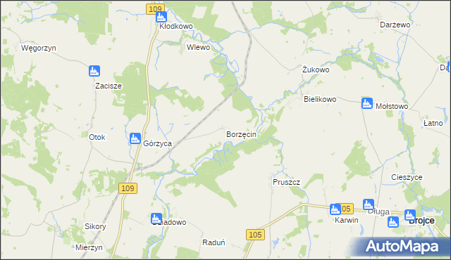 mapa Borzęcin gmina Gryfice, Borzęcin gmina Gryfice na mapie Targeo