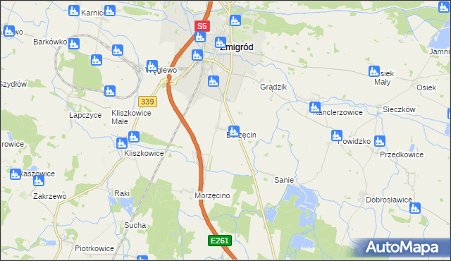 mapa Borzęcin gmina Żmigród, Borzęcin gmina Żmigród na mapie Targeo