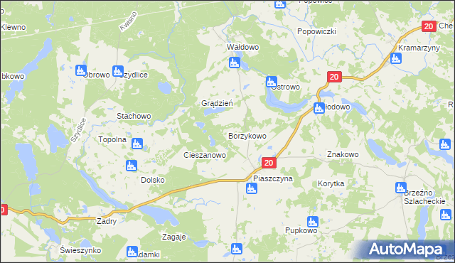 mapa Borzykowo gmina Miastko, Borzykowo gmina Miastko na mapie Targeo