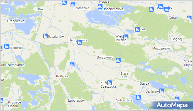 mapa Borzynowo gmina Milicz, Borzynowo gmina Milicz na mapie Targeo