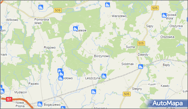 mapa Borzynowo gmina Pasłęk, Borzynowo gmina Pasłęk na mapie Targeo