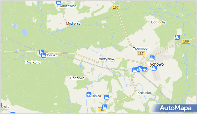 mapa Borzysław gmina Tychowo, Borzysław gmina Tychowo na mapie Targeo