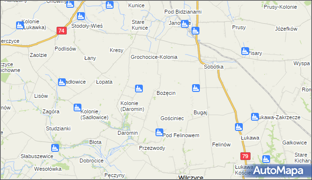 mapa Bożęcin gmina Wilczyce, Bożęcin gmina Wilczyce na mapie Targeo