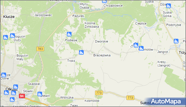 mapa Braciejówka, Braciejówka na mapie Targeo