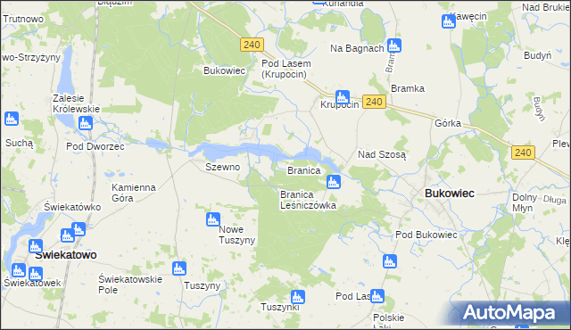 mapa Branica gmina Bukowiec, Branica gmina Bukowiec na mapie Targeo