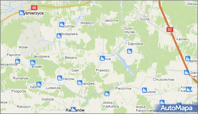 mapa Branica gmina Radzanów, Branica gmina Radzanów na mapie Targeo