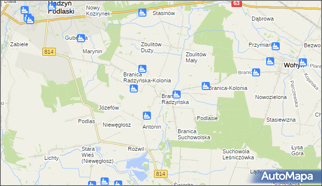 mapa Branica Radzyńska, Branica Radzyńska na mapie Targeo