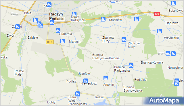 mapa Branica Radzyńska-Kolonia, Branica Radzyńska-Kolonia na mapie Targeo