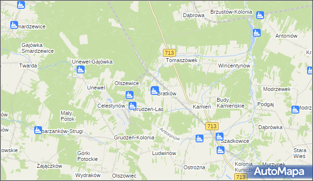 mapa Bratków gmina Sławno, Bratków gmina Sławno na mapie Targeo