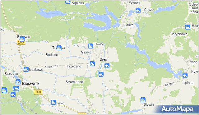 mapa Breń gmina Bierzwnik, Breń gmina Bierzwnik na mapie Targeo