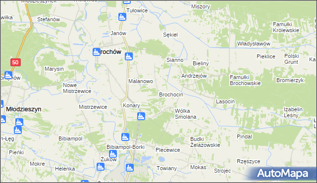 mapa Brochocin gmina Brochów, Brochocin gmina Brochów na mapie Targeo