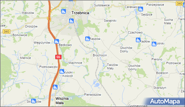 mapa Brochocin gmina Trzebnica, Brochocin gmina Trzebnica na mapie Targeo