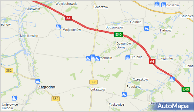 mapa Brochocin gmina Zagrodno, Brochocin gmina Zagrodno na mapie Targeo