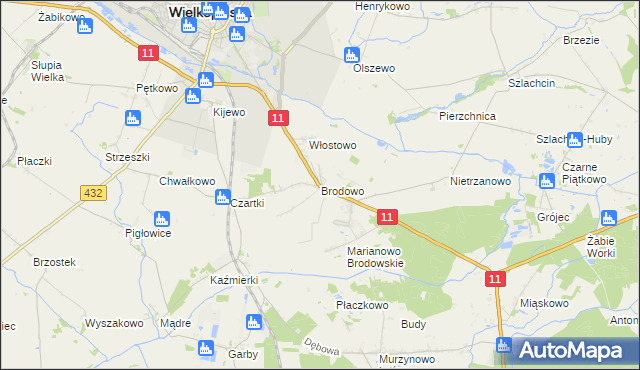 mapa Brodowo gmina Środa Wielkopolska, Brodowo gmina Środa Wielkopolska na mapie Targeo