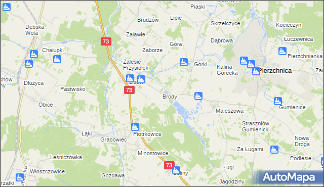 mapa Brody gmina Pierzchnica, Brody gmina Pierzchnica na mapie Targeo