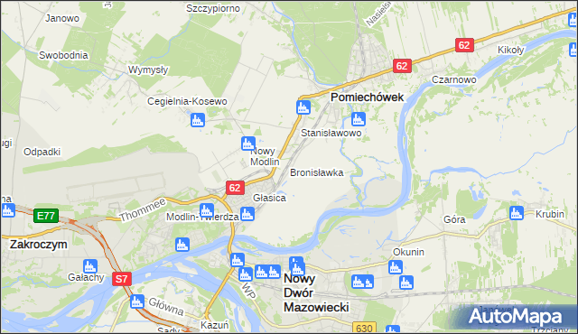 mapa Bronisławka gmina Pomiechówek, Bronisławka gmina Pomiechówek na mapie Targeo